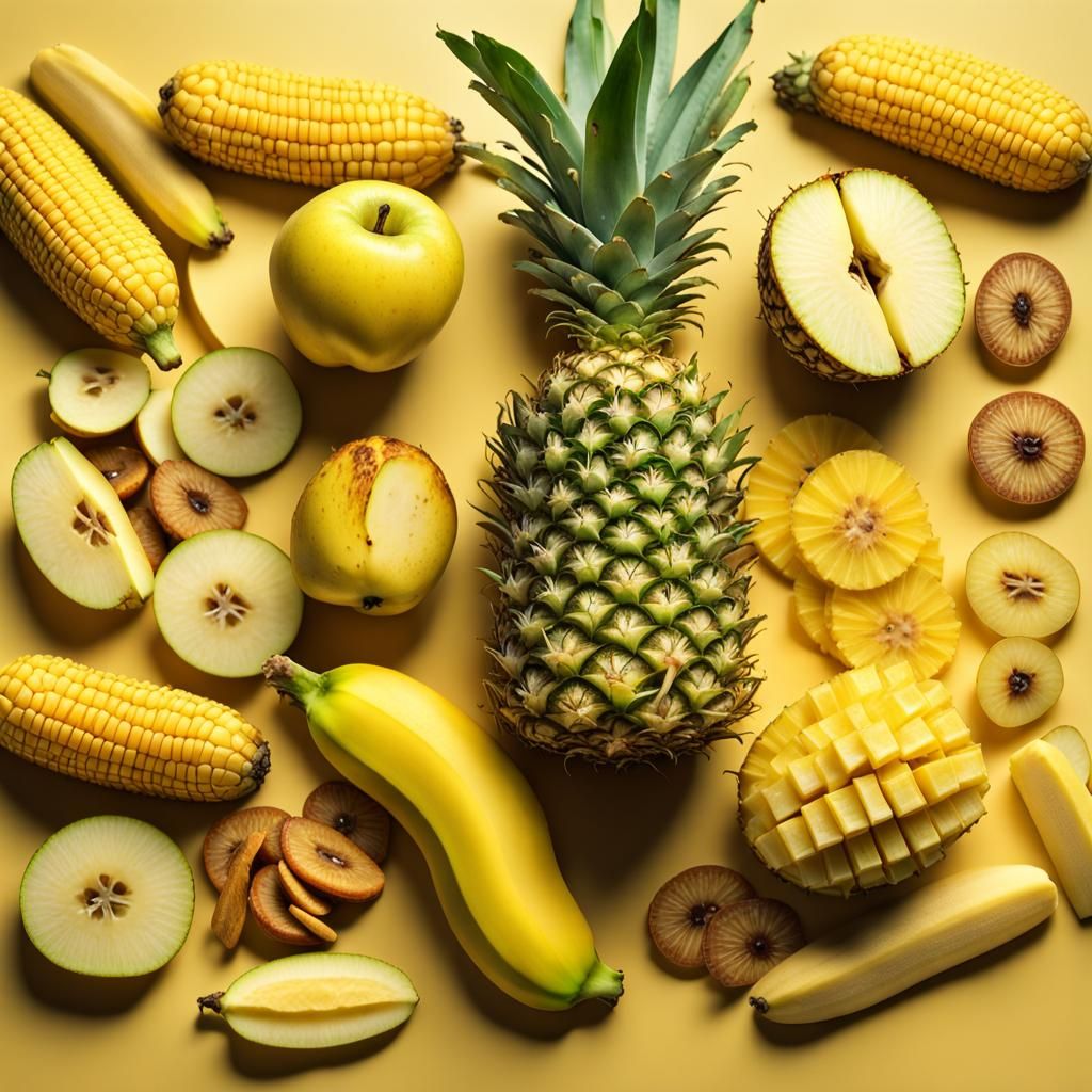 Overhead View of Yellow Foods Still Life