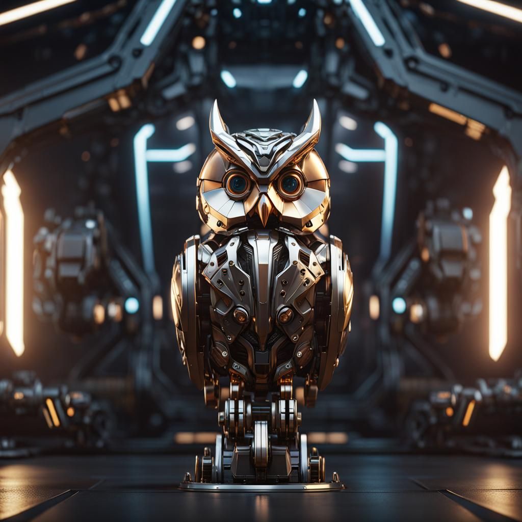 Futuristic Sci-Fi Owl Robot with Intricate Details