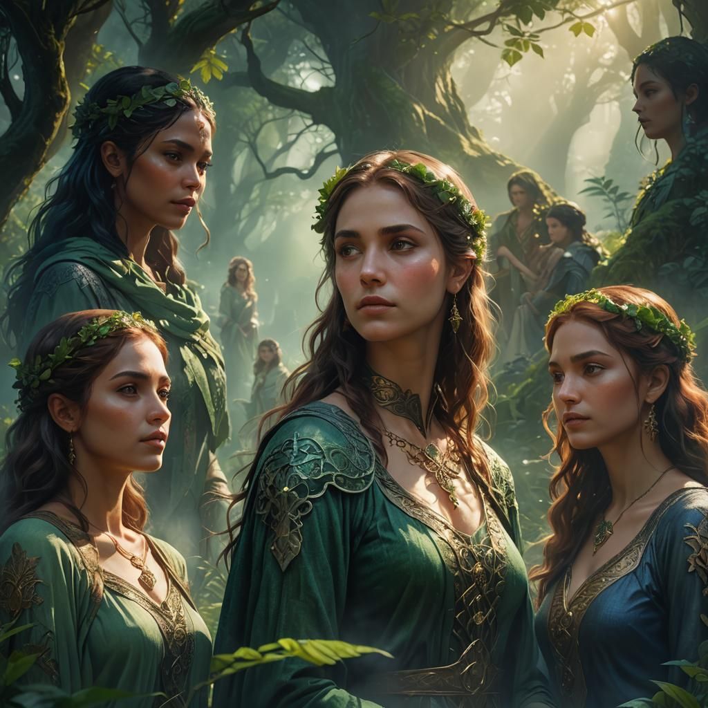 Verdant Fantasy: Girl Surrounded by Loving Women