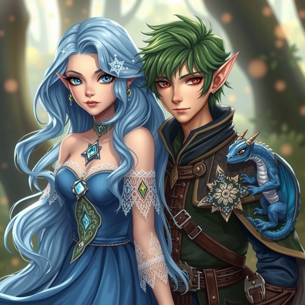 Enchanted Fairy Couple with Dragon Companion