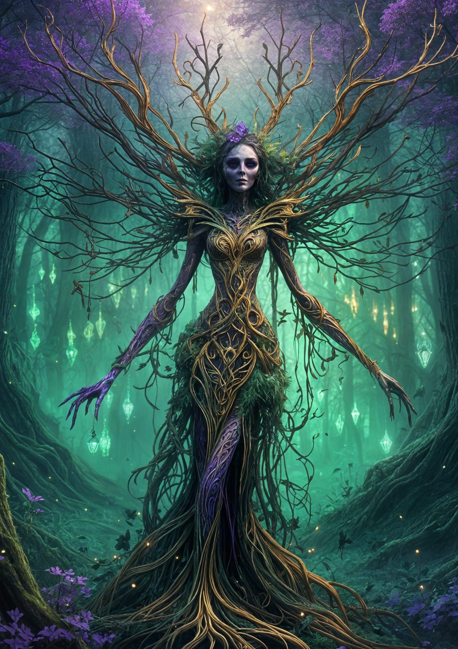 Skeletal Tree Pixie in Misty Fairy Forest