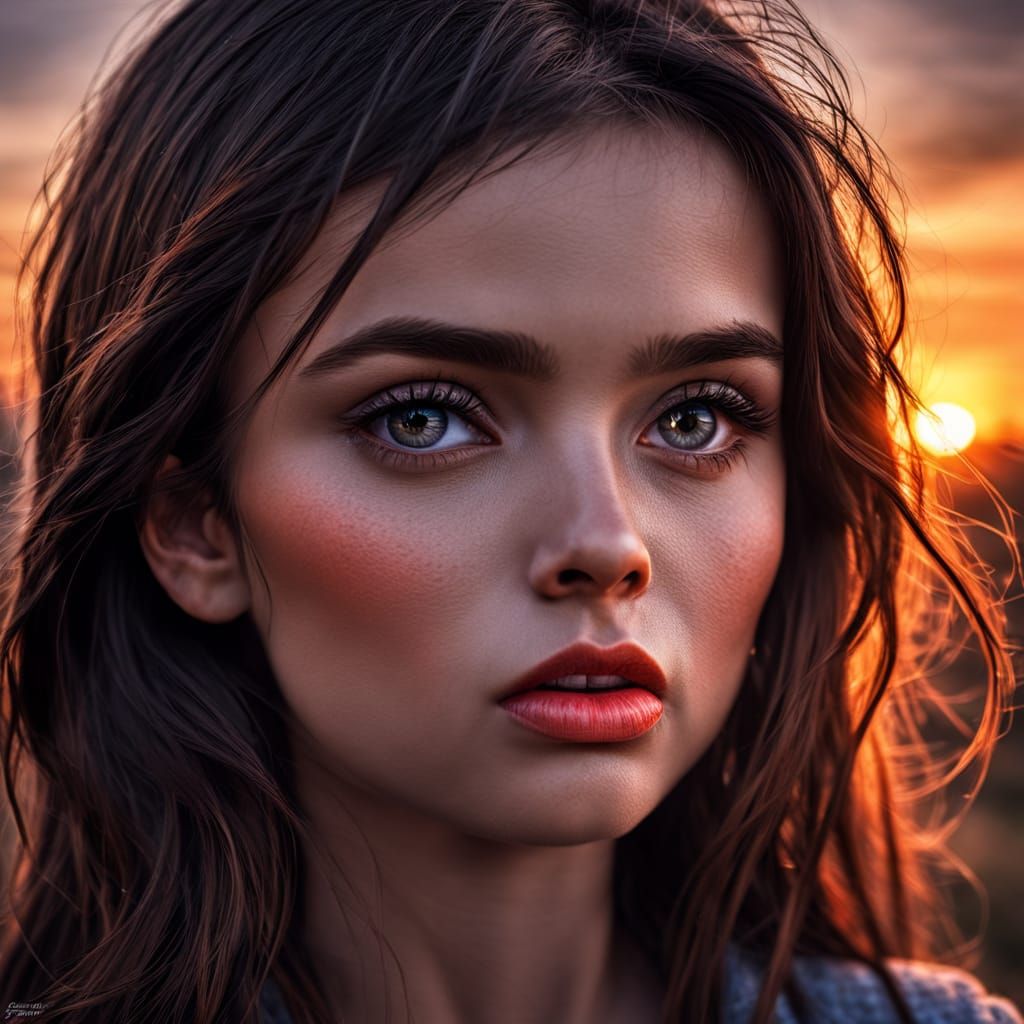 Hyperrealistic Sunset Portrait in High Definition