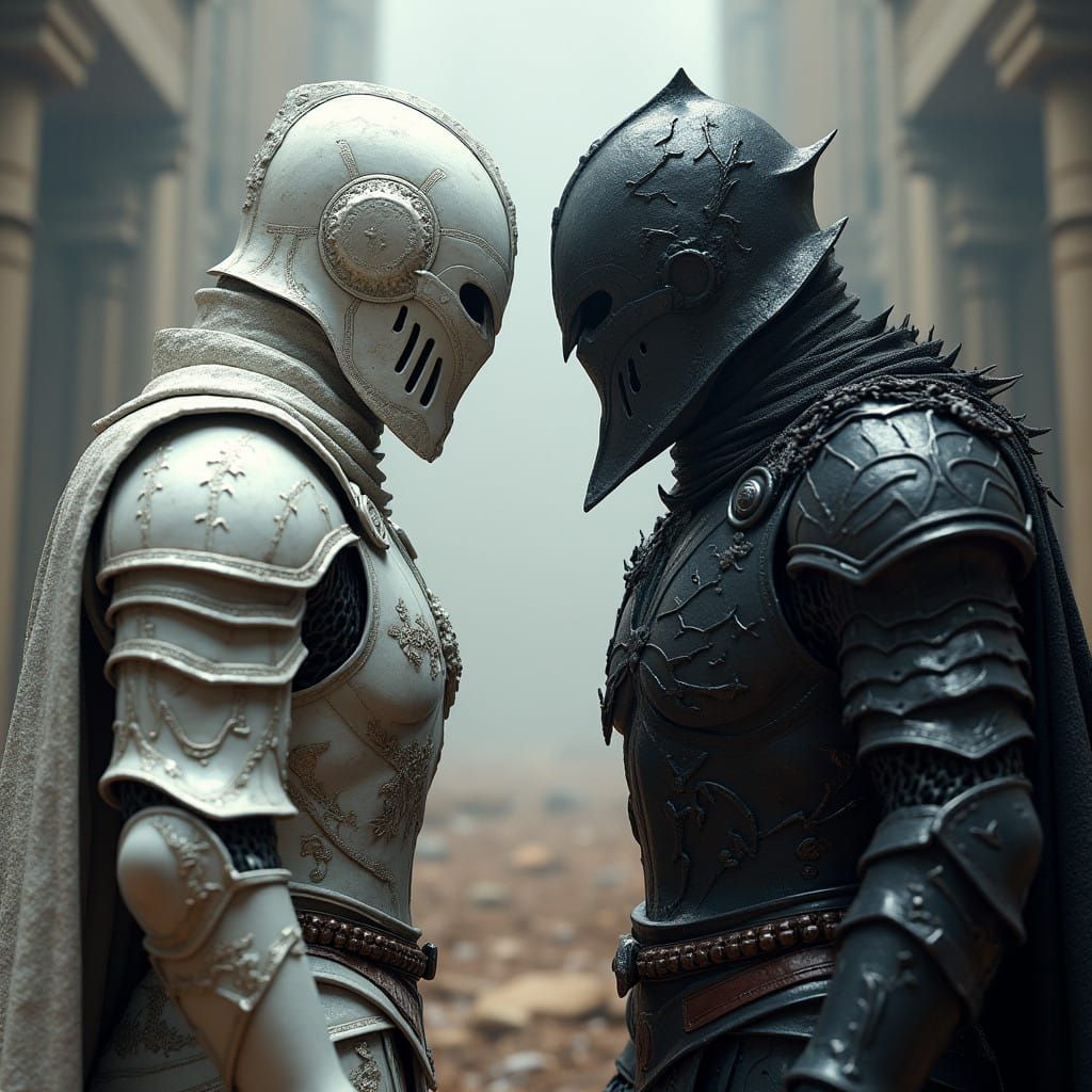 Armored Warriors Engage in Epic Showdown Against Dark Backdr...