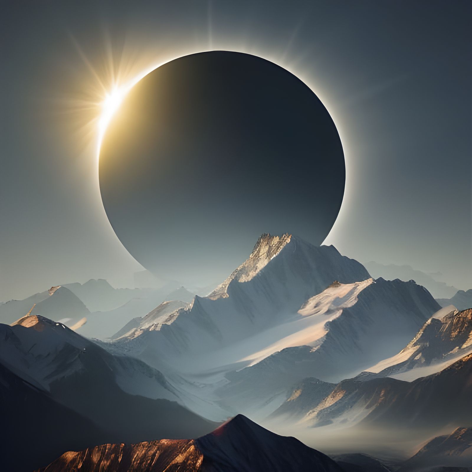Spectacular Solar Eclipse Over Mountains: Digital Art