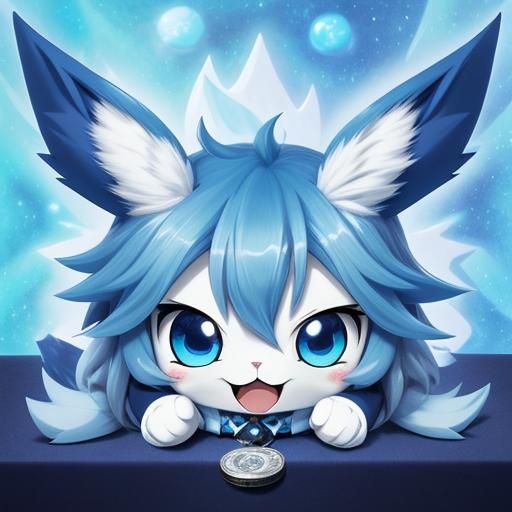 Cute Chibi Glaceon Commits Tax Evasion in Anime Style