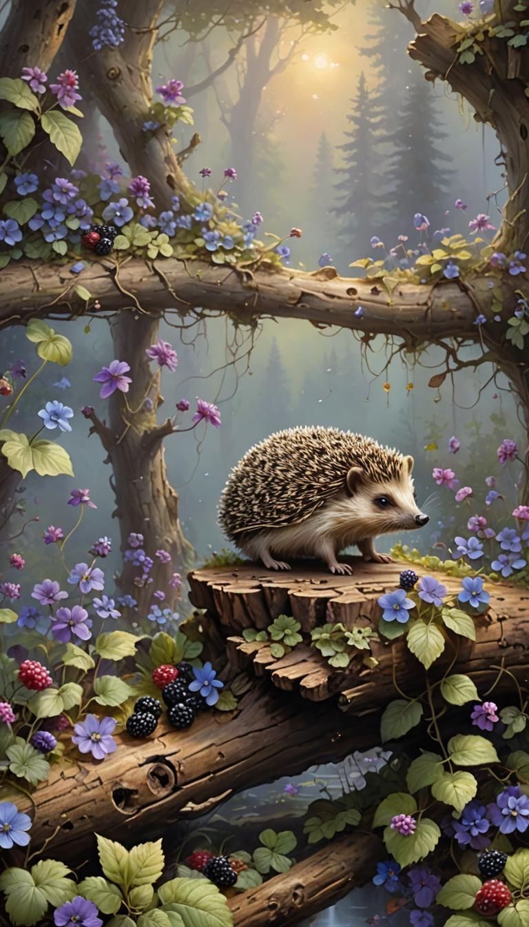Hedgehog's Enchanted Feast: A Thomas Kinkade-Inspired Vision