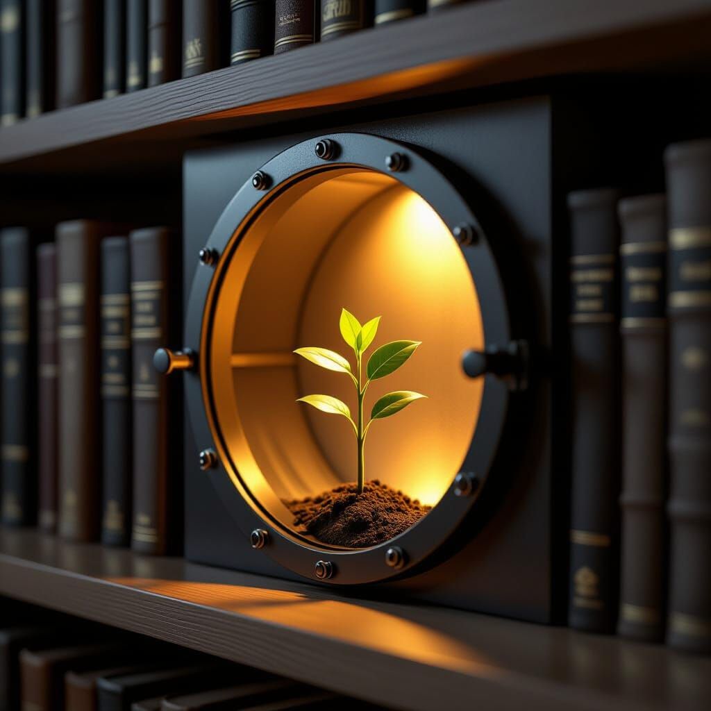 Ultra Modern Book Vault with Thriving Seedling