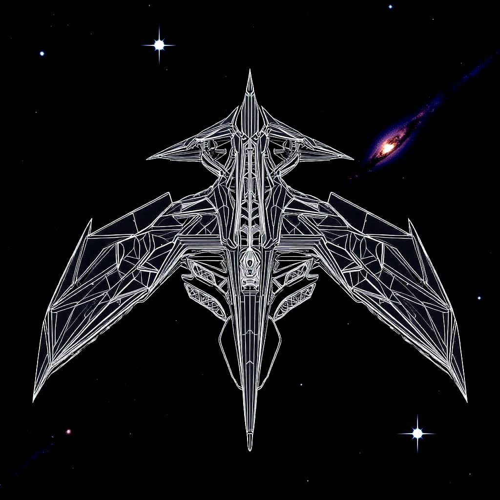 Elegant Starship Wireframe Model for Deep Space