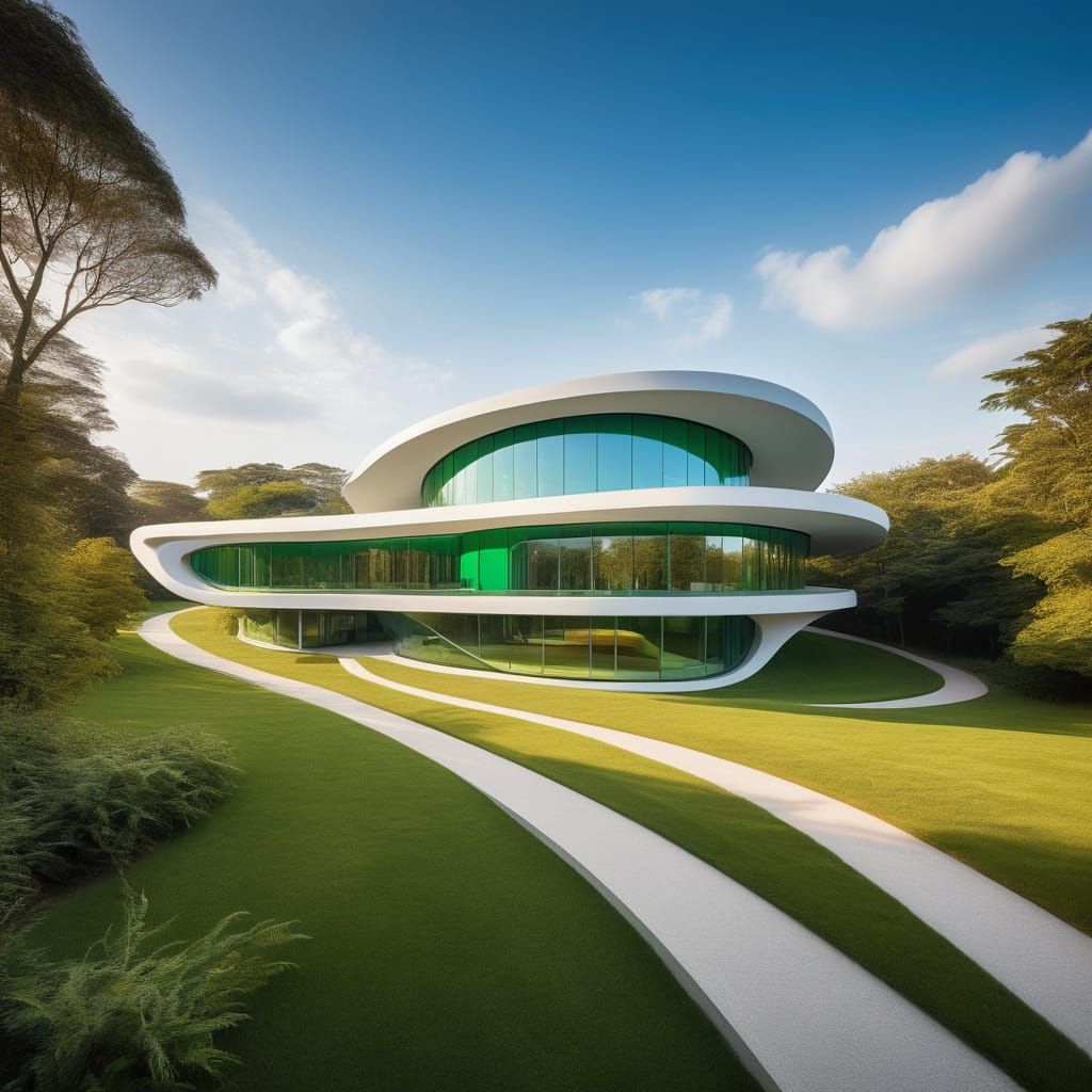 Futuristic Country Estate with Iridescent Metallic Facade