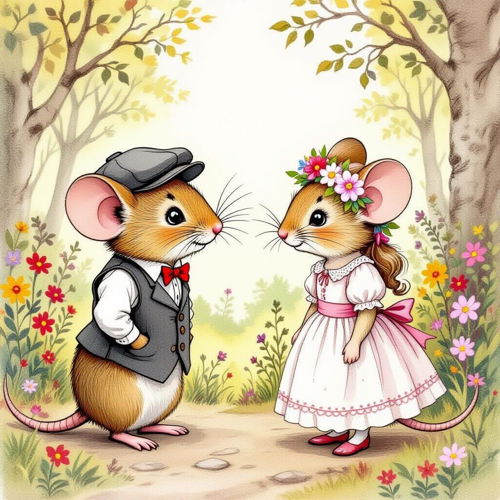 Mouse Love in Whimsical Woodland Illustration