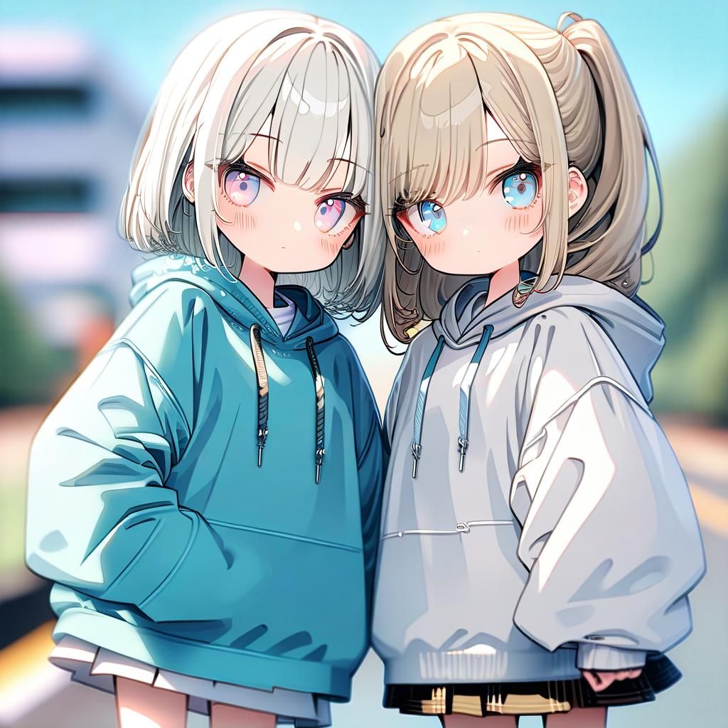 Anime Girls Portrait: Best Friends in Cute Style