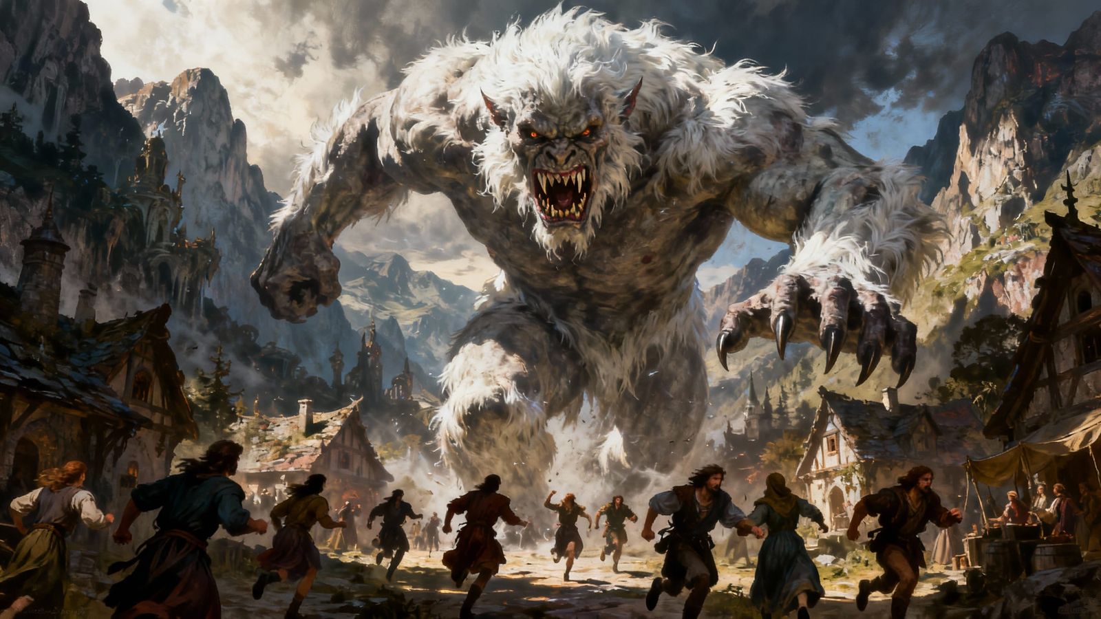 Grotesque Furry Beast Attacks Fantasy Village