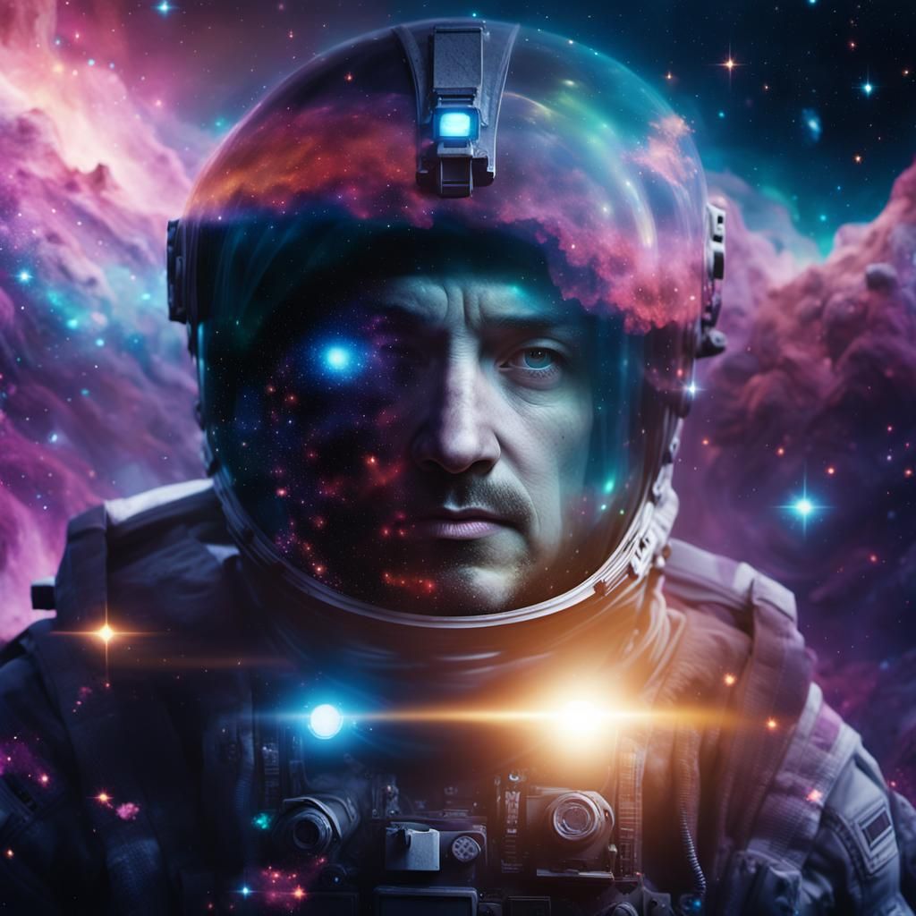 Astronaut in Distant Galaxy Amidst Nebula
