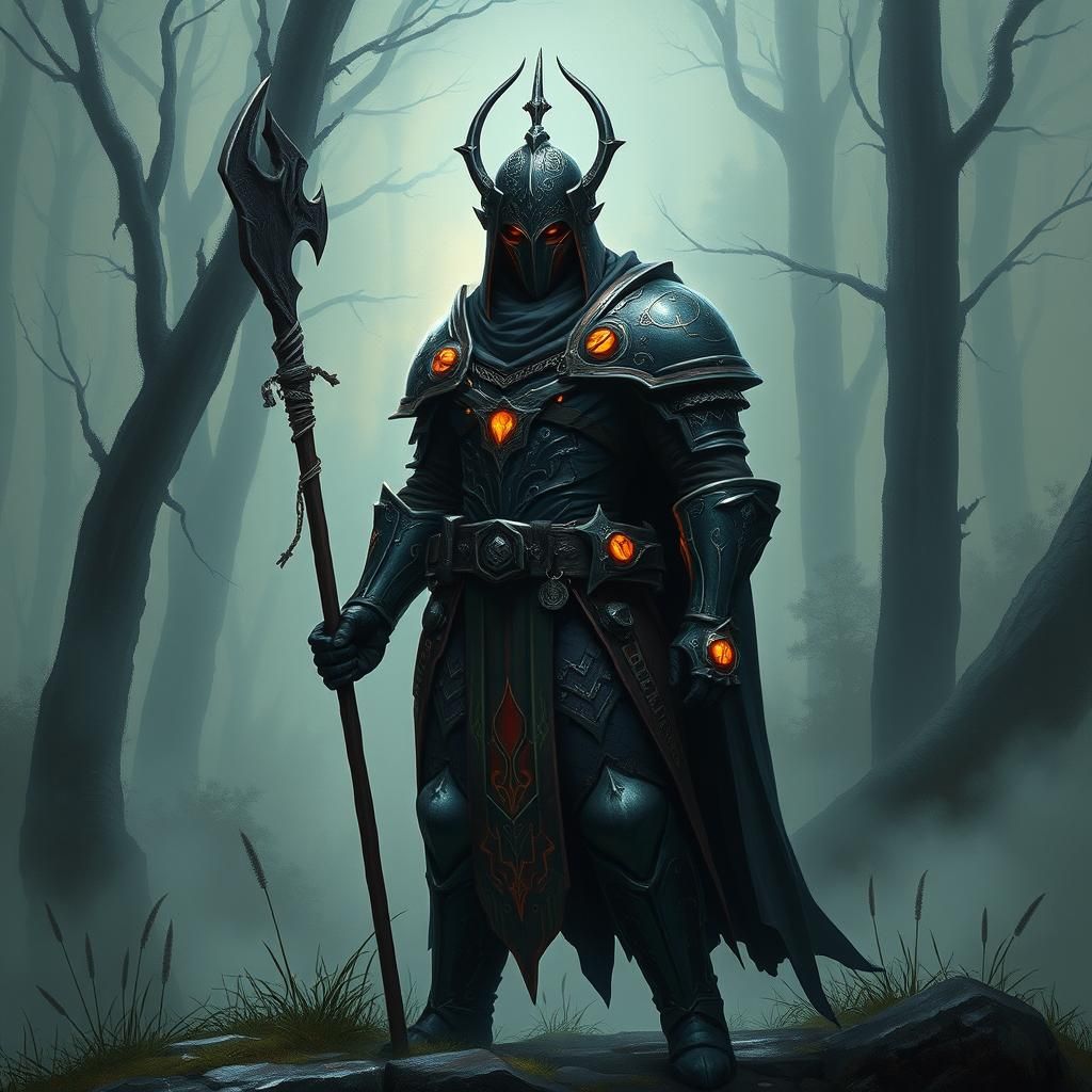 Mystical RPG Warrior in a Misty Forest