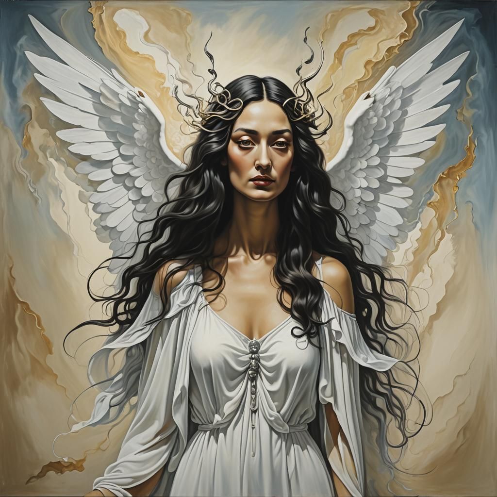 Mystical Woman with Wings in Surrealist Style