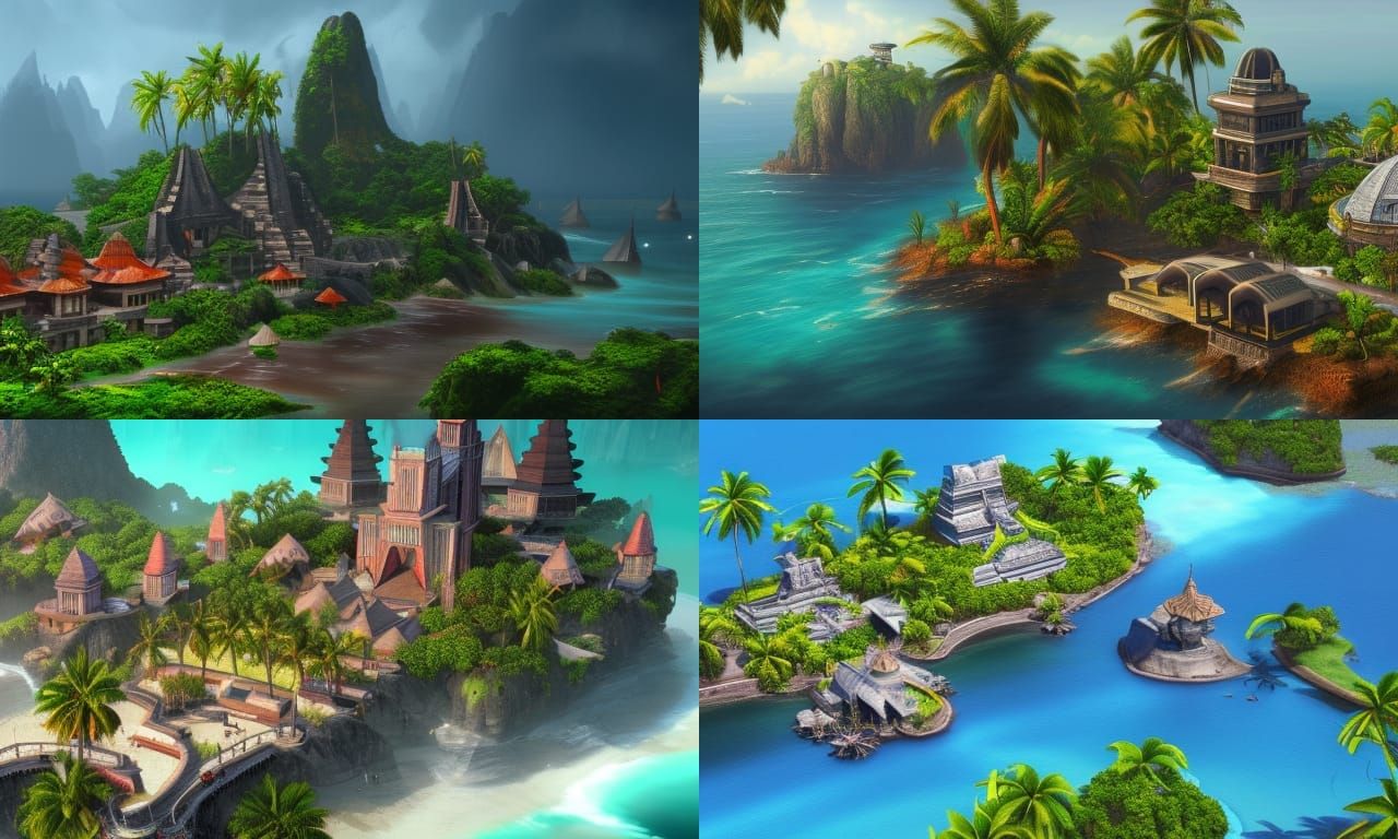 Lush Tropical Island Government Buildings: Detailed Matte Pa...