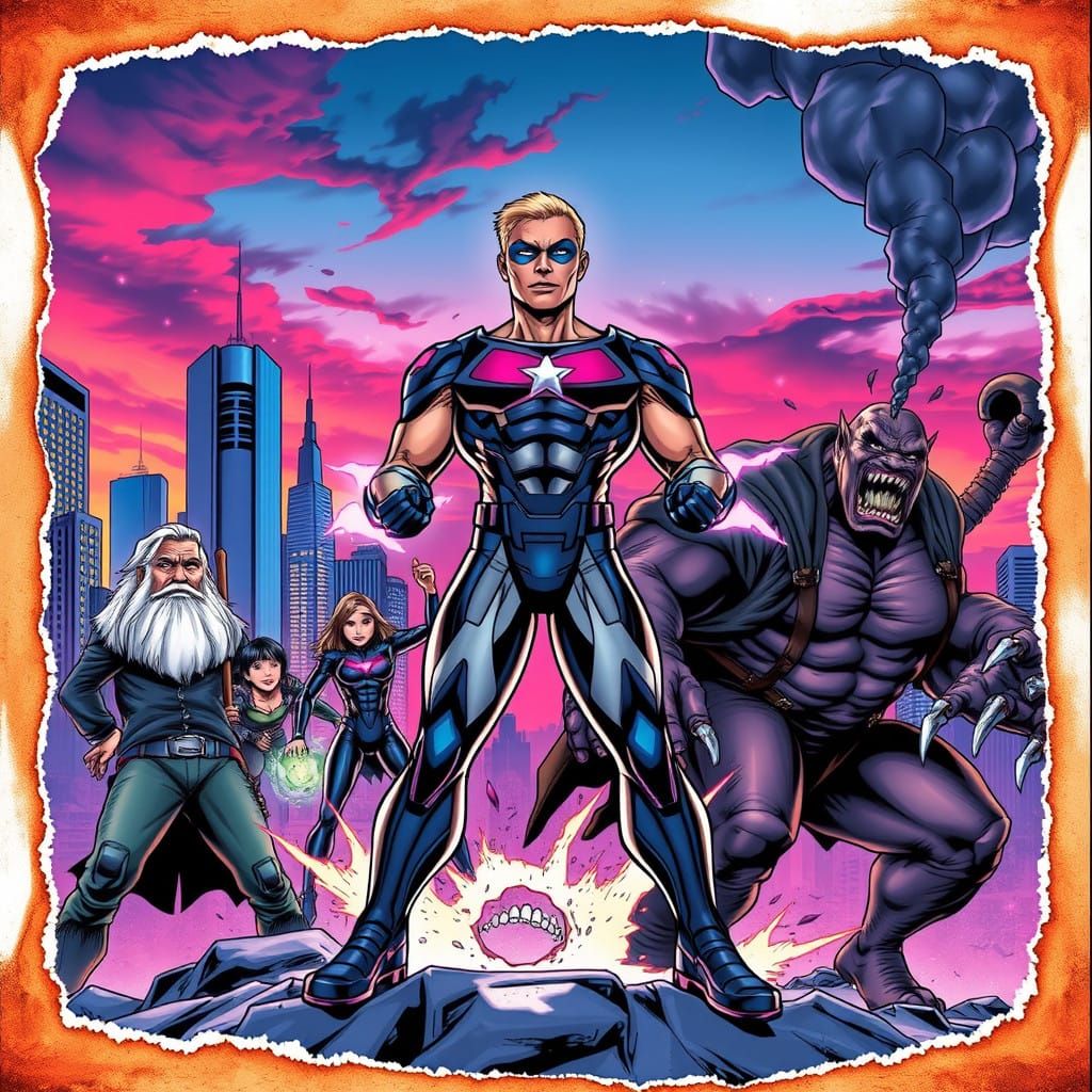 Powerful Hero in Dynamic Comic Book Style