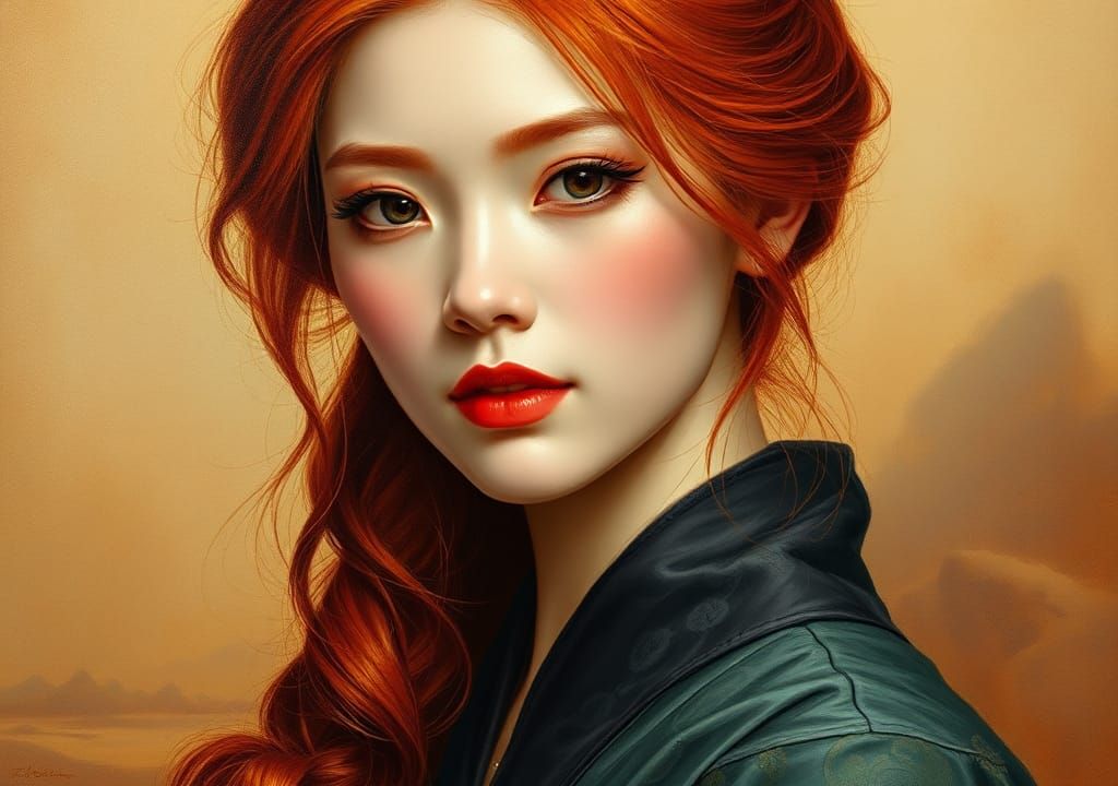 Portrait of Red-Haired Woman in Classical Style