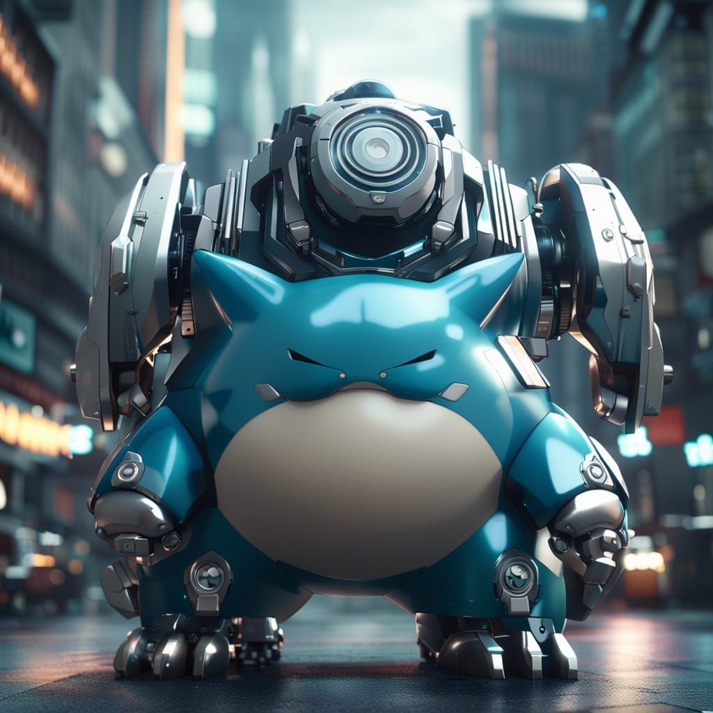 Snorlax in Cyberpunk City with Mech Details
