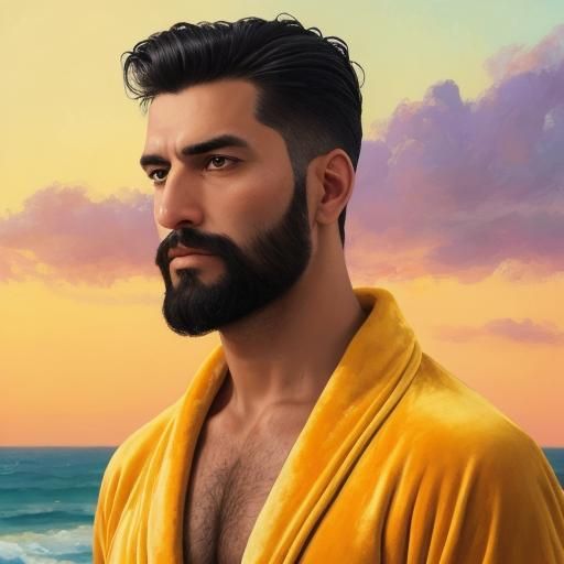 Portrait of Handsome Man in Velvet Bathrobe