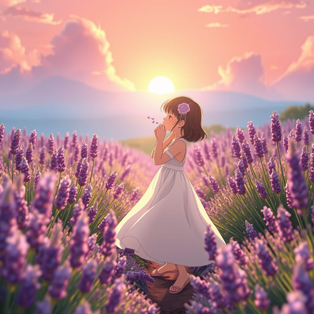 Surreal France Lavender Farm at Sunrise, Little Girl Enjoys ...