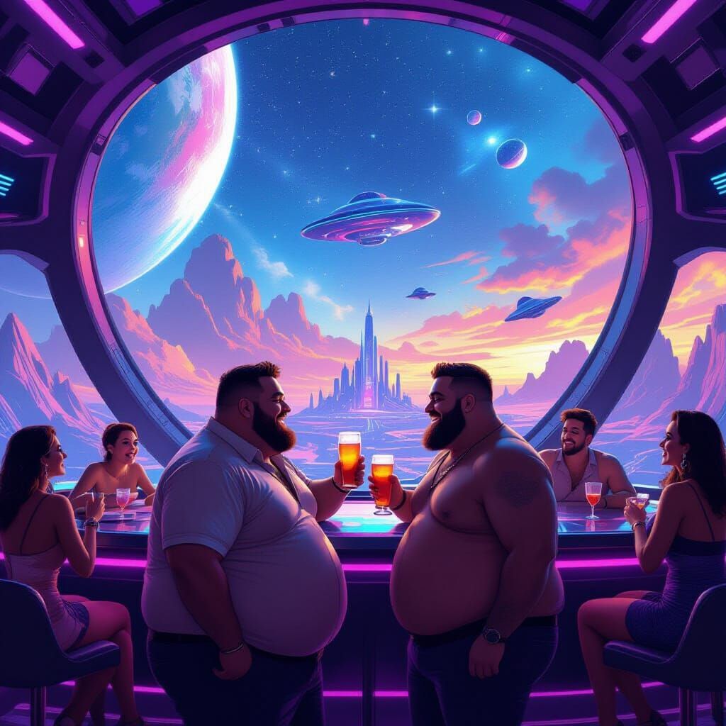 Vibrant Interstellar Gay Bar Orbiting Alien Planet