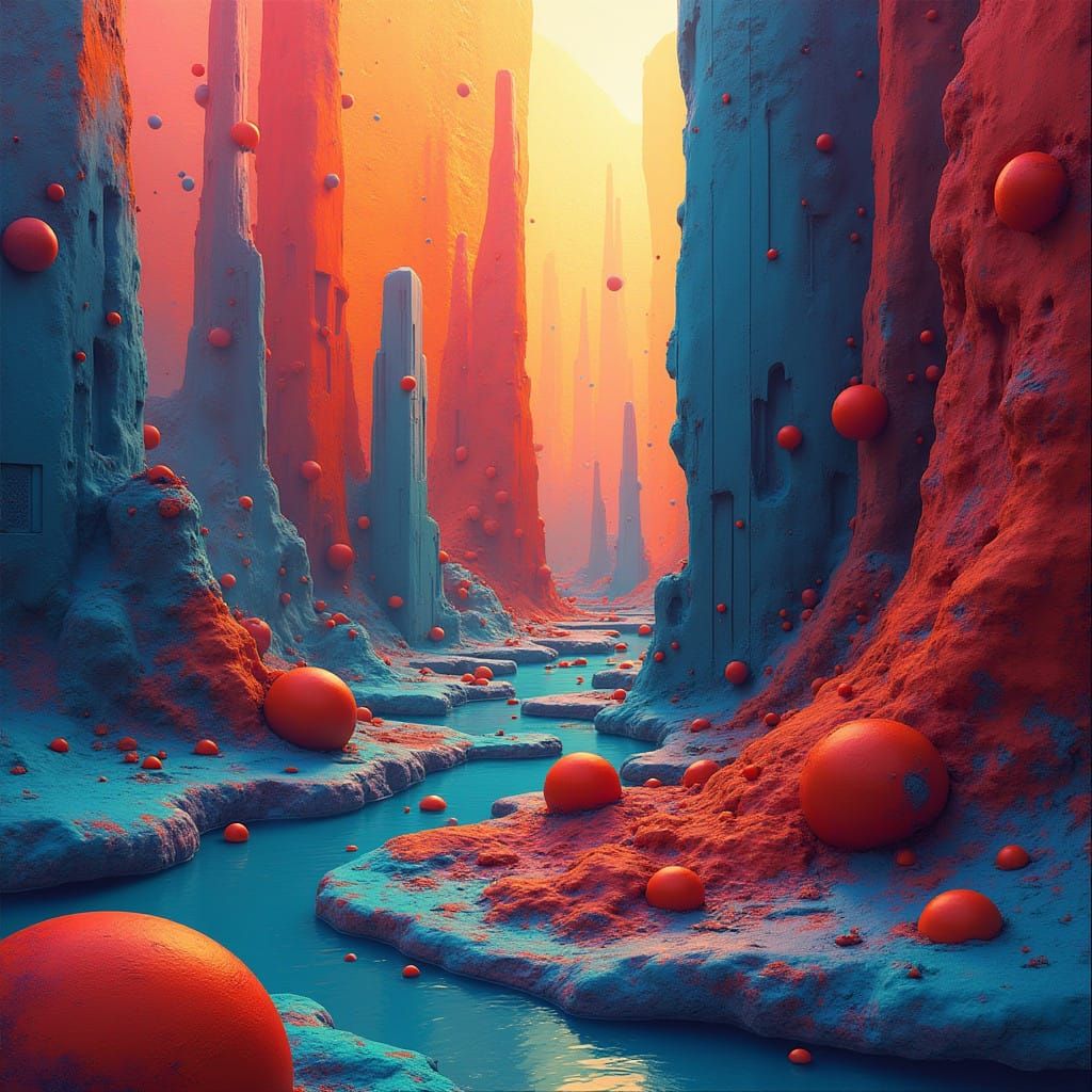 Dazzling Futuristic Artwork in Bold Colors and Intricate Det...