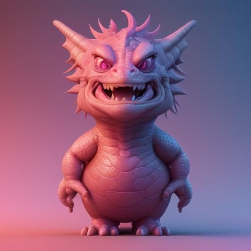 Crying Pink Dragon in 3D Digital Art