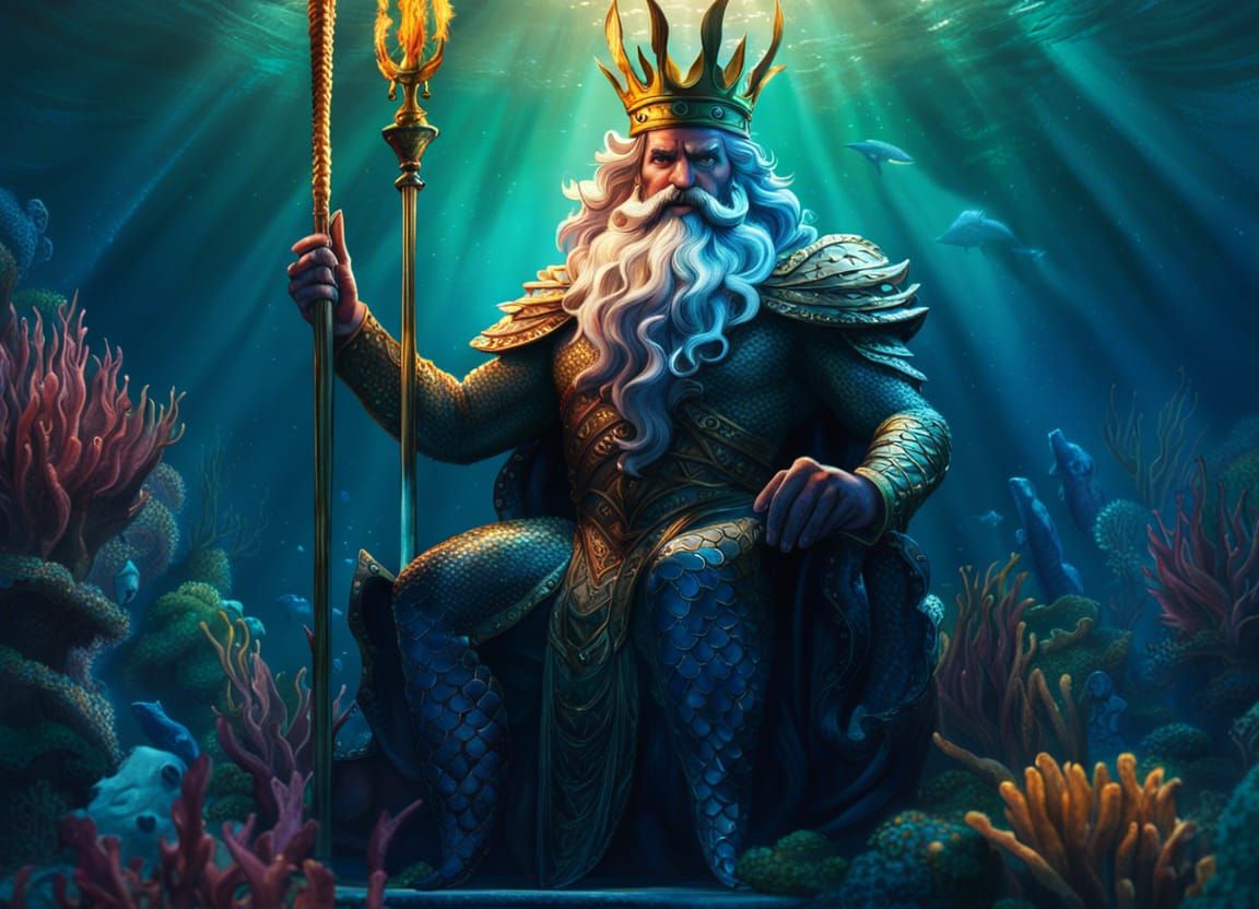 King Neptune as Merman on Underwater Throne
