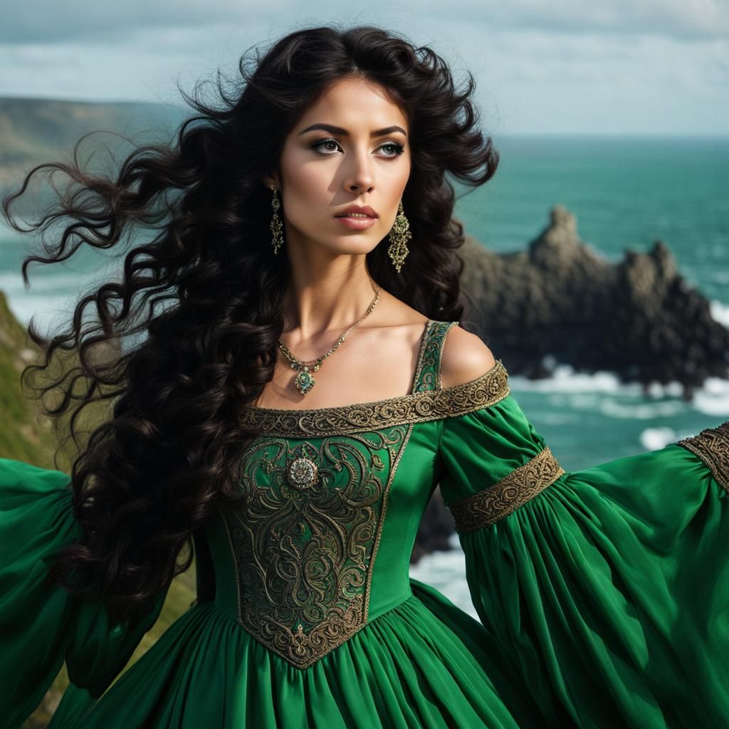 Celtic Princess on Cliffs in Renaissance Dress