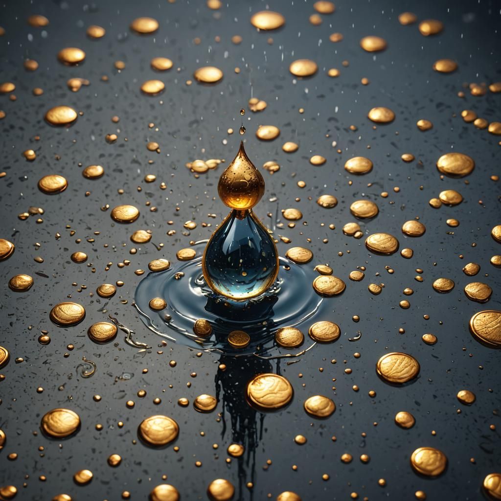Hyperrealistic Raindrop with Gold Penny, Detailed Digital Ar...