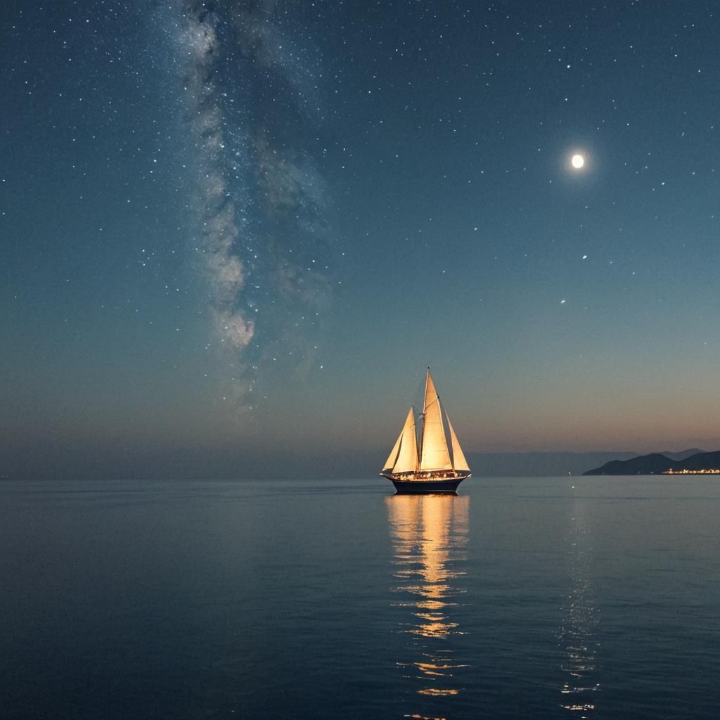 Blue Boat Sailing on a Calm Blue Sea