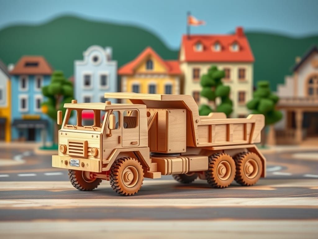 Wooden Toy Tipper Truck in Miniature City