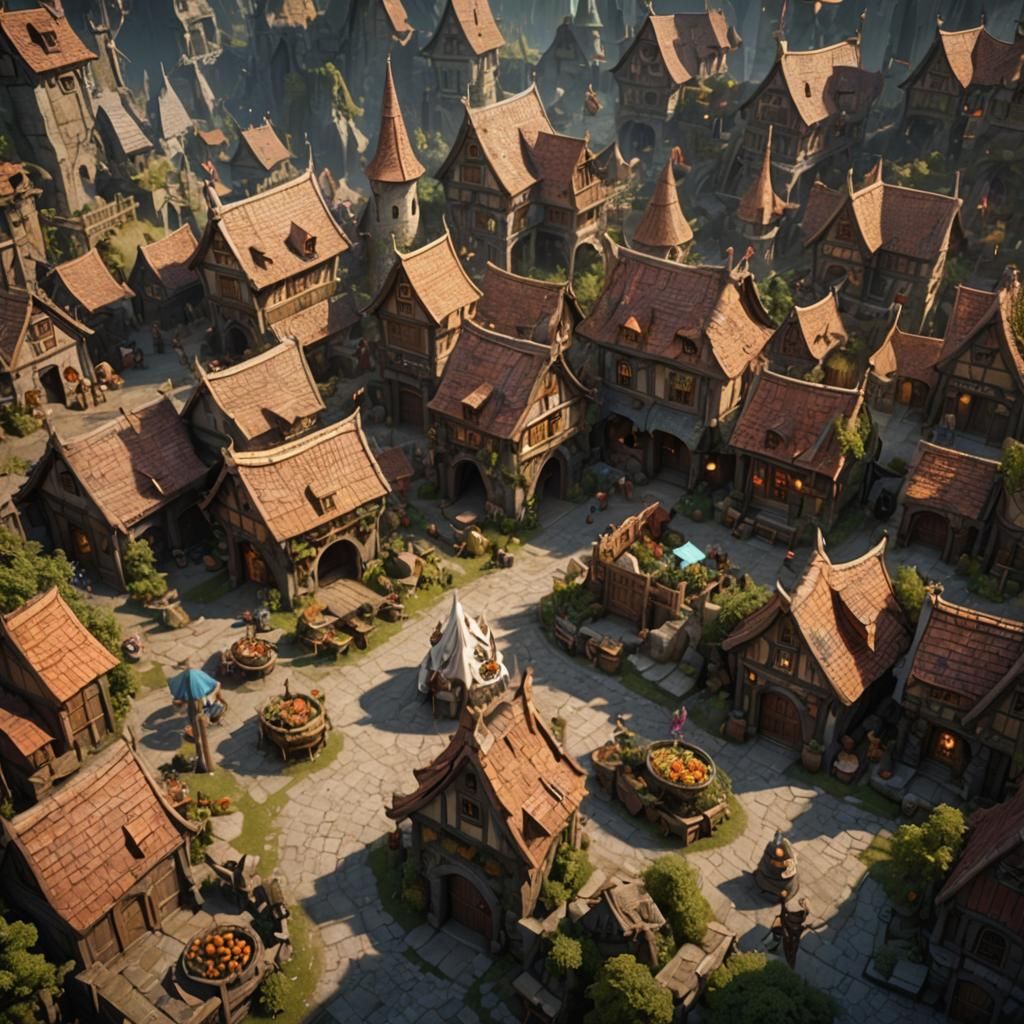 Birds eye view medieval town