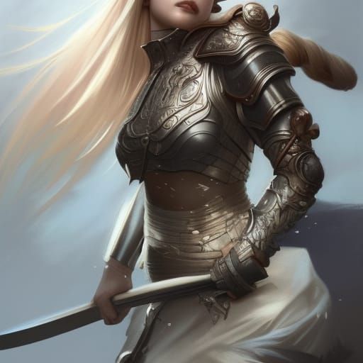 Detailed Portrait of Blonde Warrior with Sword