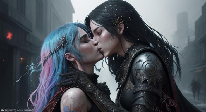 Passionate Kiss: Hyperrealistic Anime-Inspired Street Art