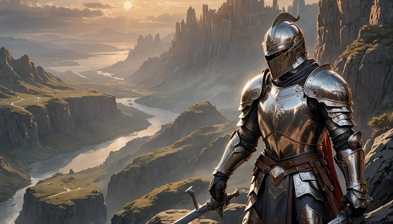 Valiant Knight on Cliffside with Griffon