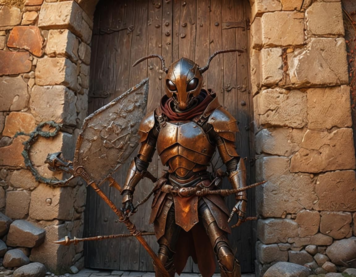 Ant Warrior Guarding Tunnel Entrance in Digital Art