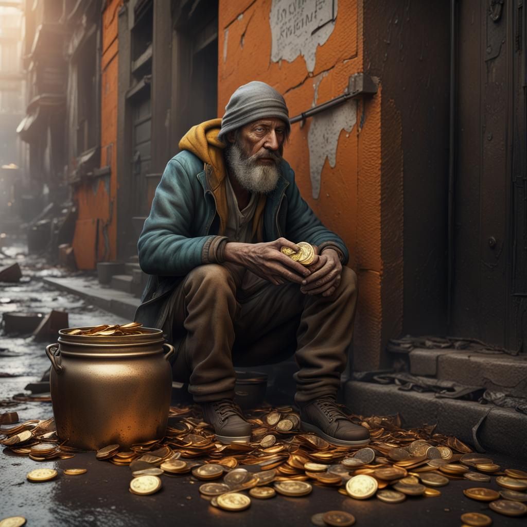 Homeless Man and Pot of Gold Mural in Hyperrealism