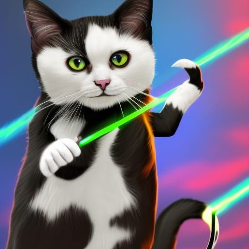 Happy Tuxedo Cat with Calculator: Digital Art