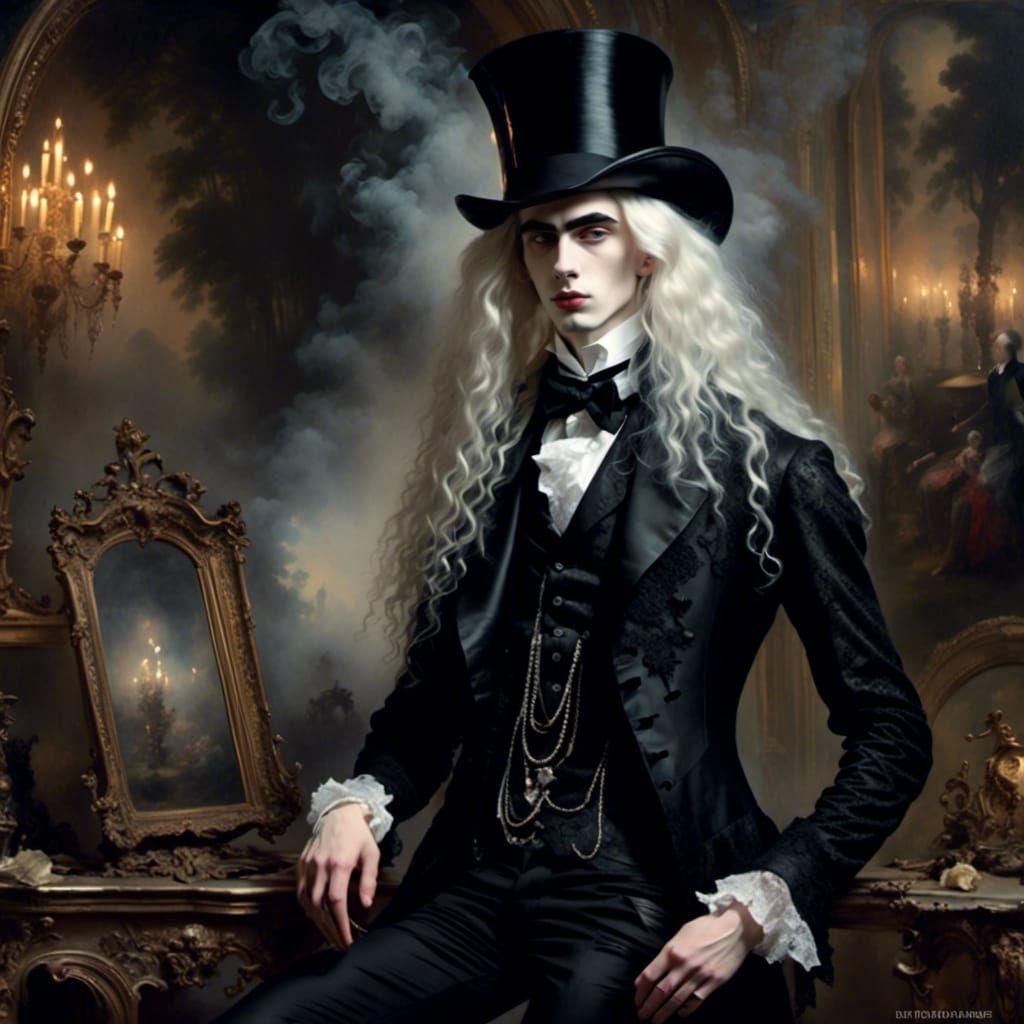 Gothic Man in Victorian Top Hat with Long Hair