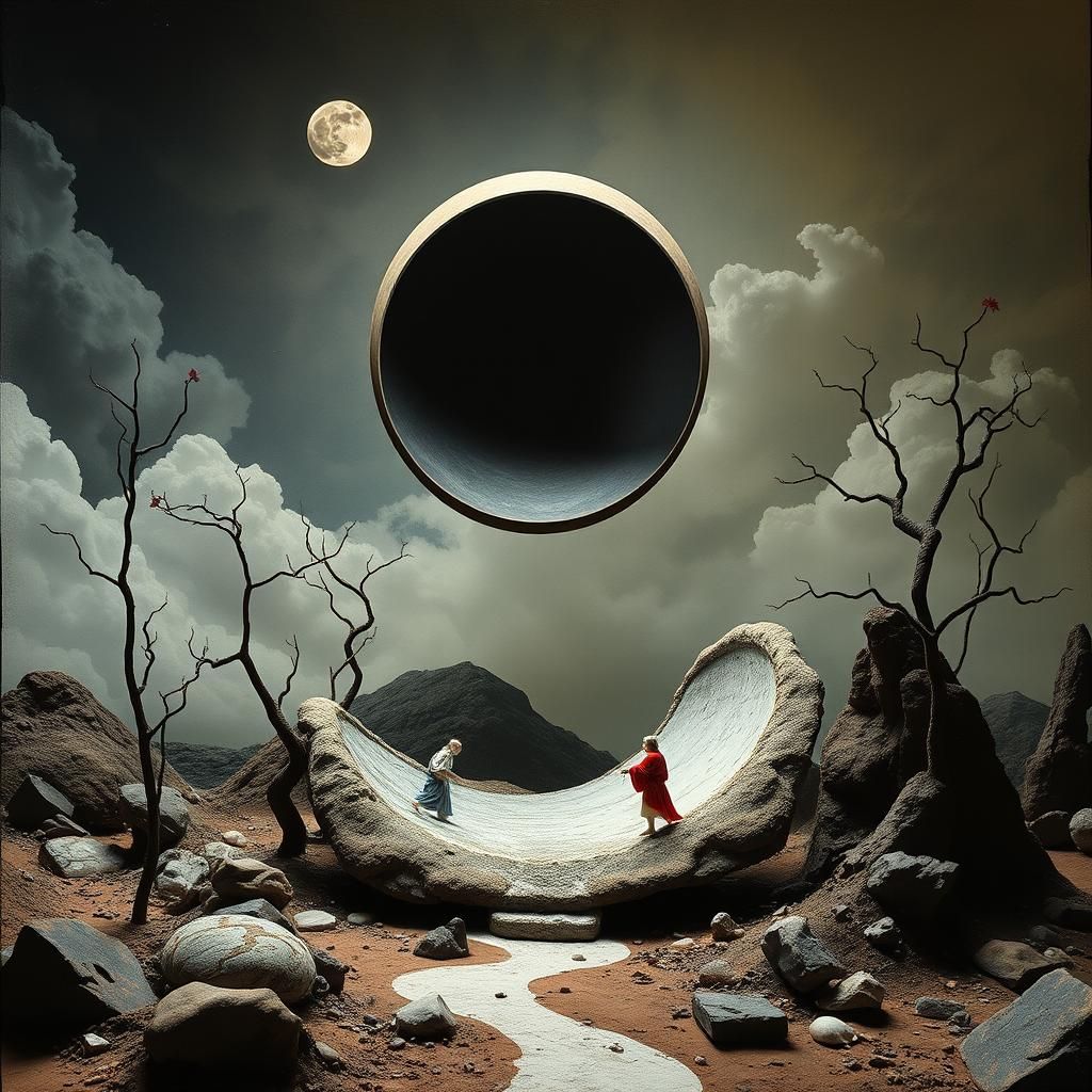 Surreal Yin-Yang Dreamscape Inspired by Dadaism