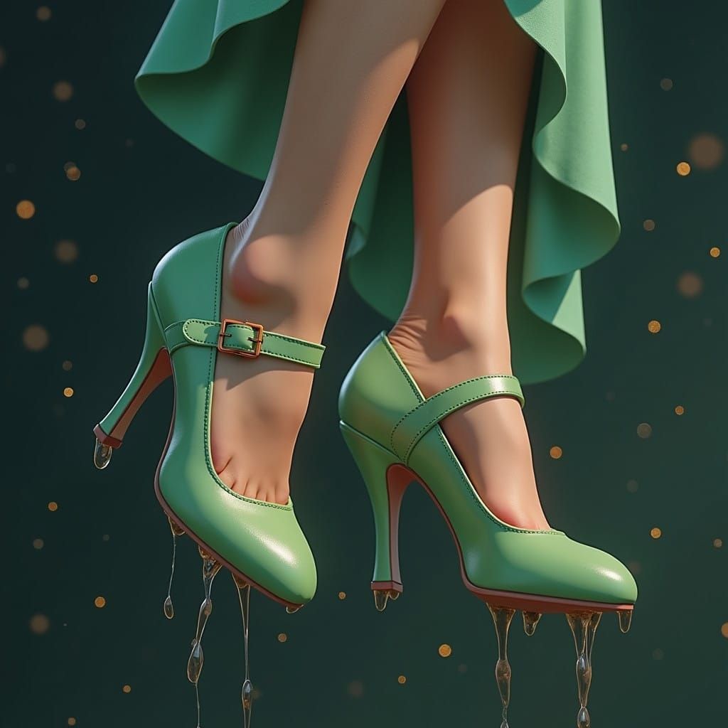 Ethereal Woman Suspended by Glowing Glue in Whimsical Fantas...