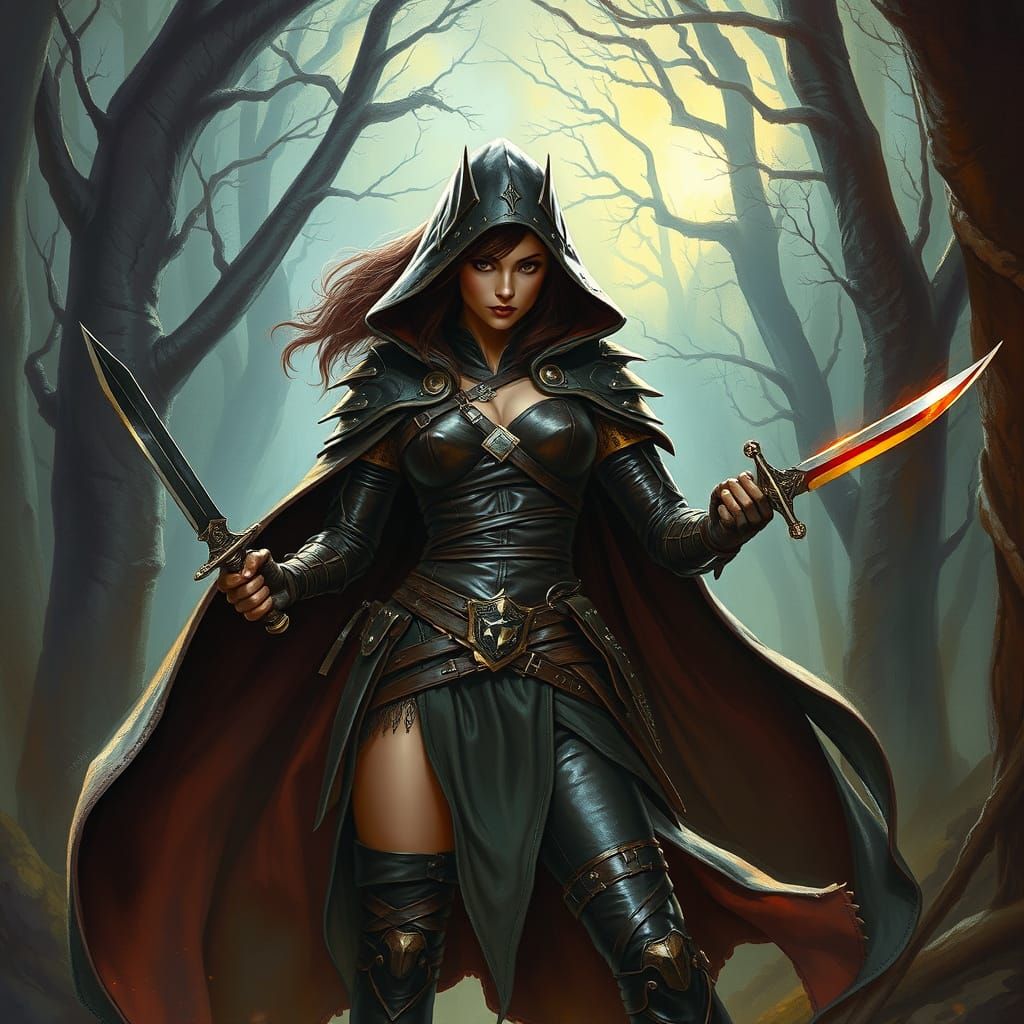 Fantasy Rogue Woman in Mystical Forest