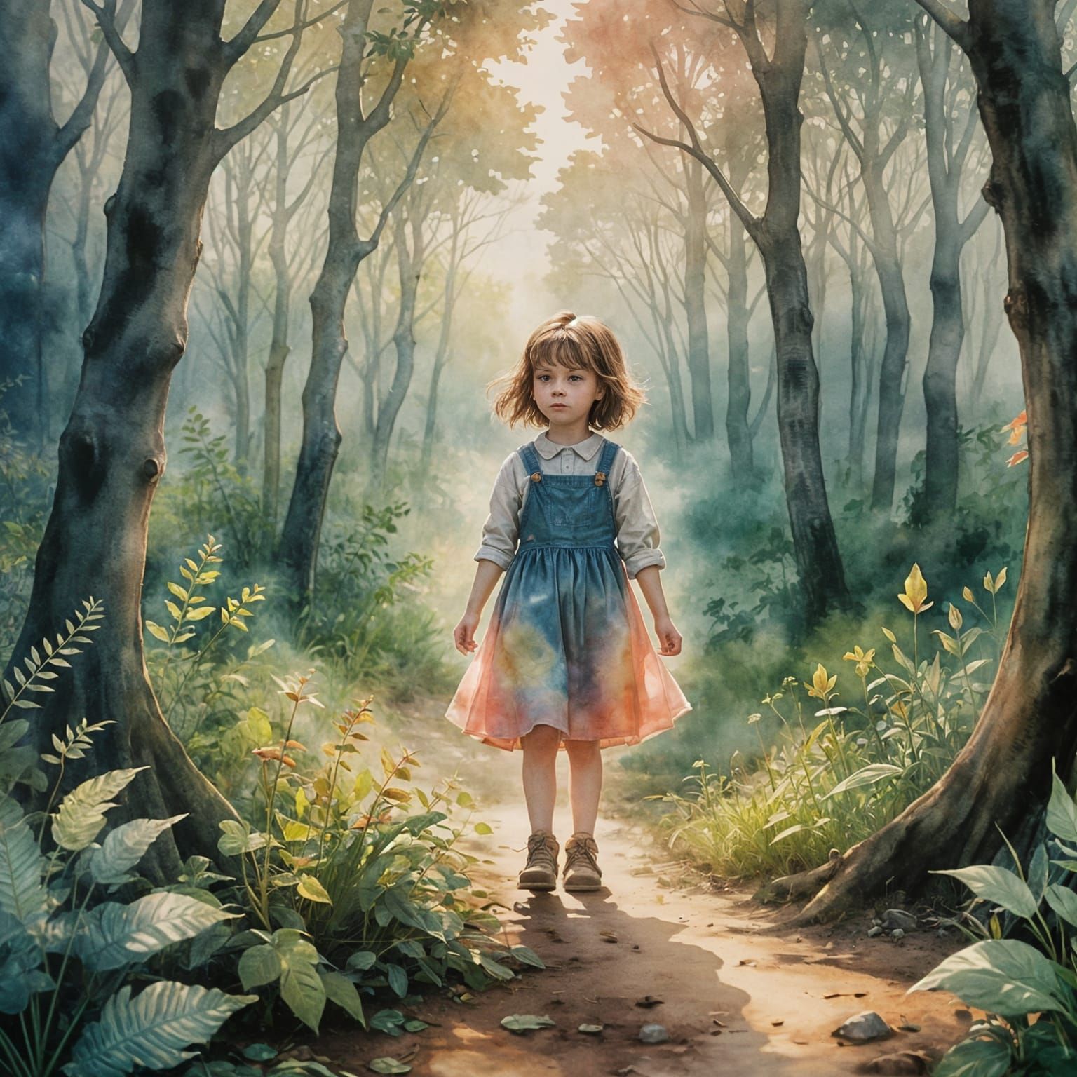 Kidcore Liminal Space in Watercolor Style