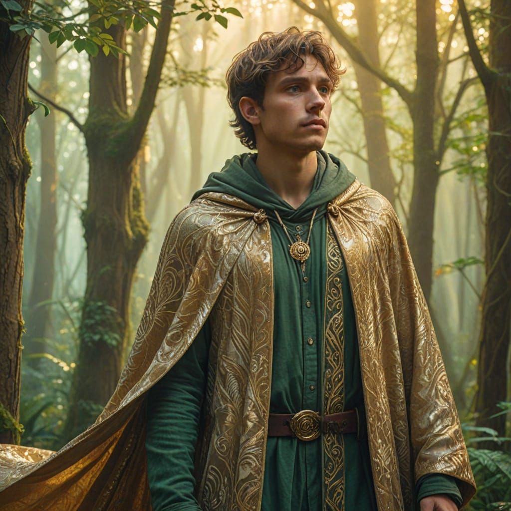 Mystical Forest Scene Inspired by Alphonse Mucha