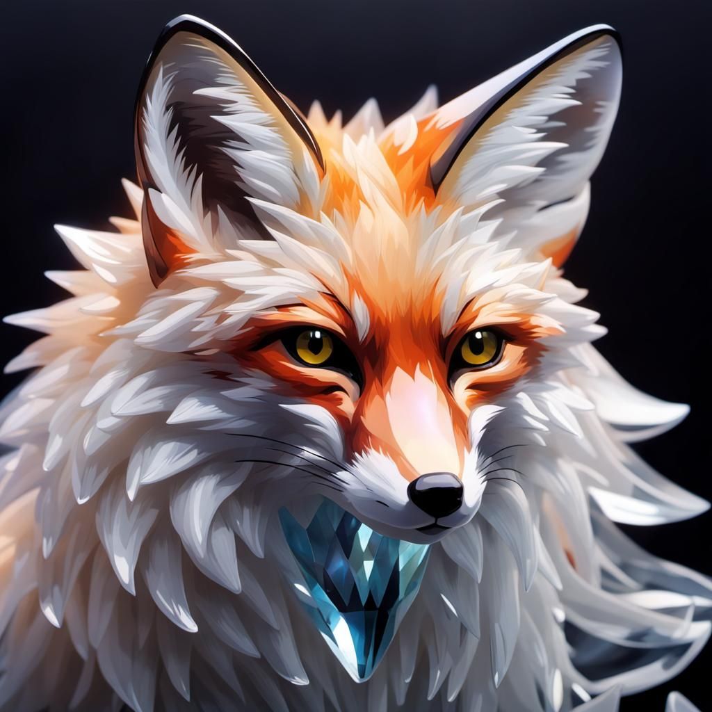 Crystal Fox in the Darkness: A Shiny Digital Rendering