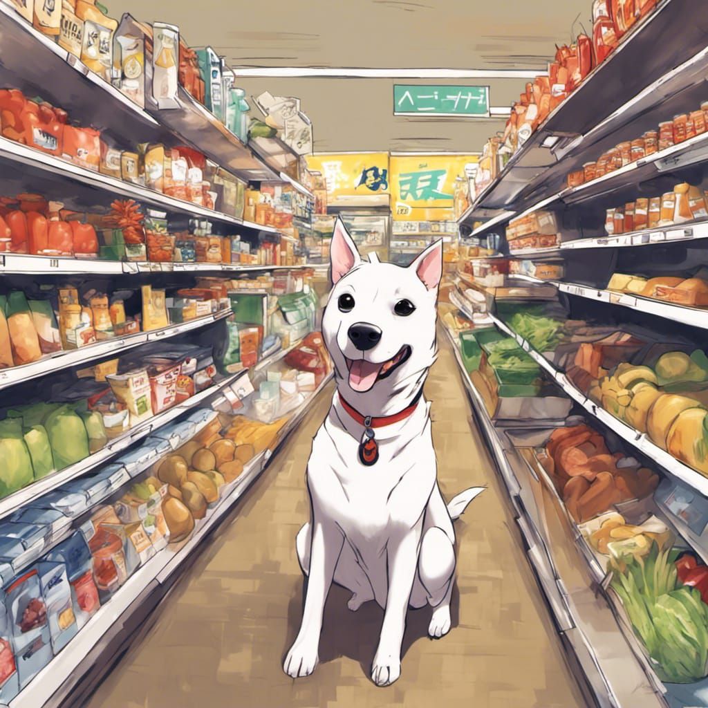 dog in grocery store