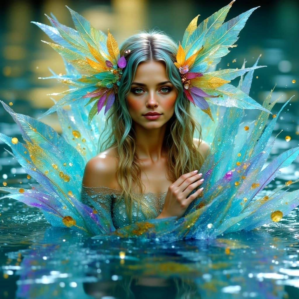 Art Nouveau Lady of the Lake in Bubbles