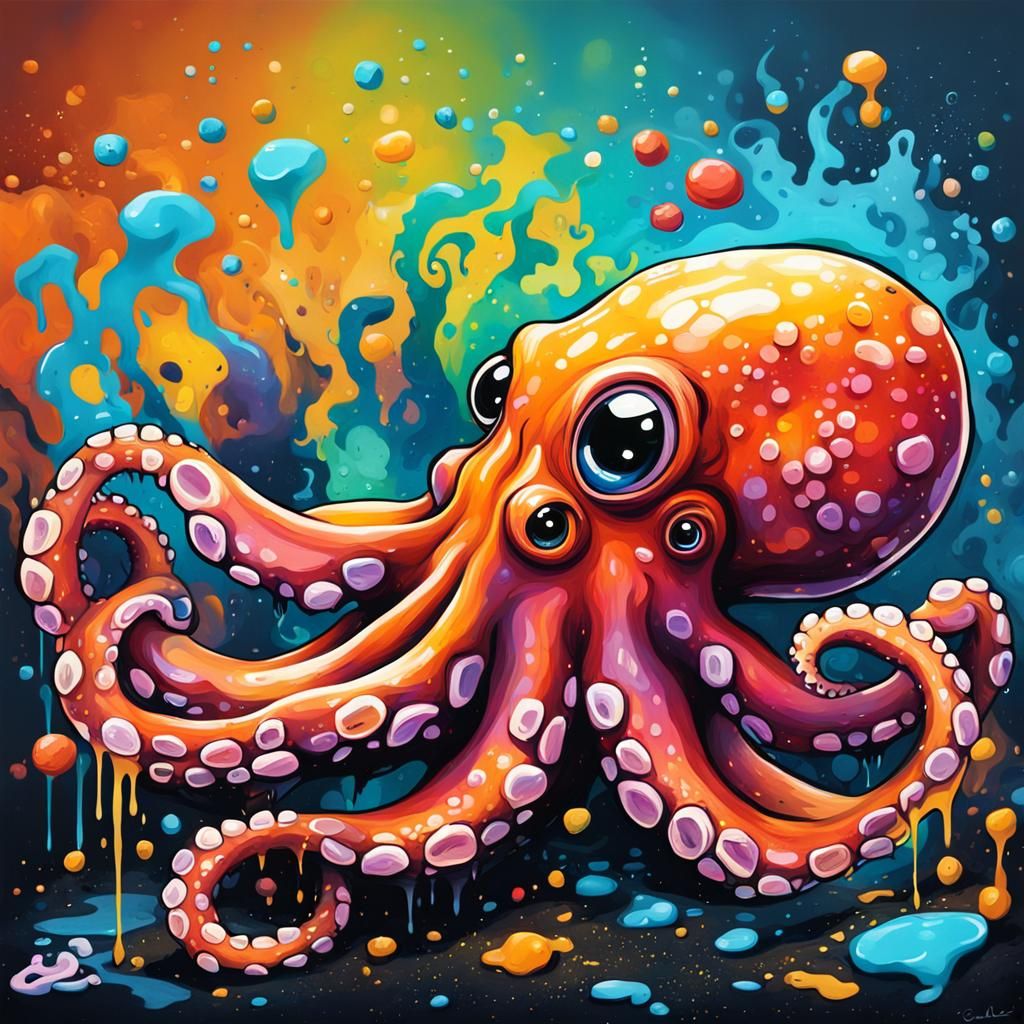 Colorful Baby Octopus Graffiti Art